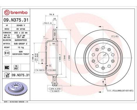 Bromsskiva 09.N375.31 Brembo