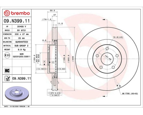 Bromsskiva 09.N399.11 Brembo