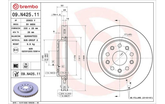 Bromsskiva 09.N425.11 Brembo