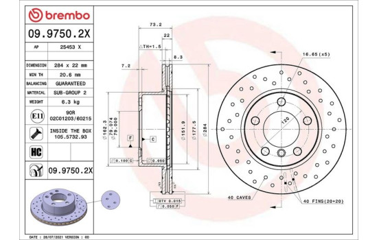 Bromsskiva 0997502X Brembo