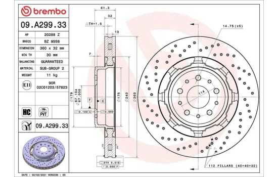 Bromsskiva 09A29933 Brembo