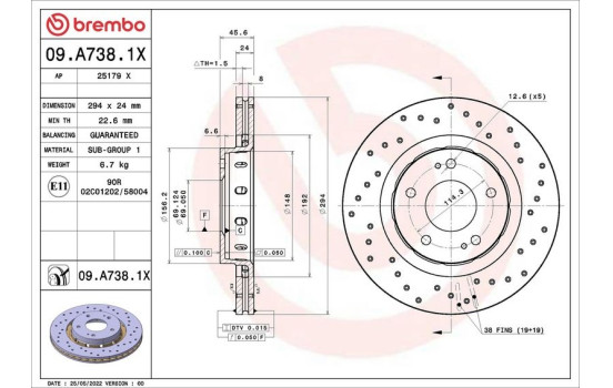 Bromsskiva 09A7381X Brembo