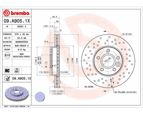 Bromsskiva 09A9051X Brembo