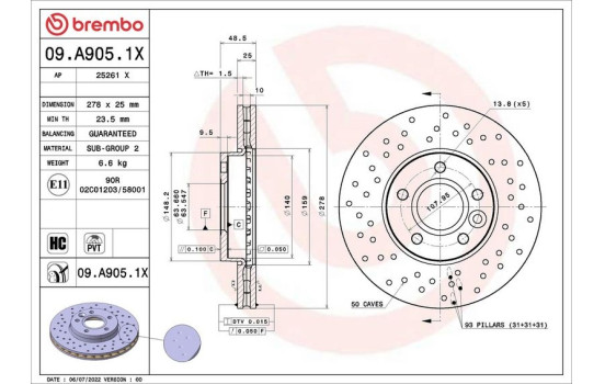 Bromsskiva 09A9051X Brembo