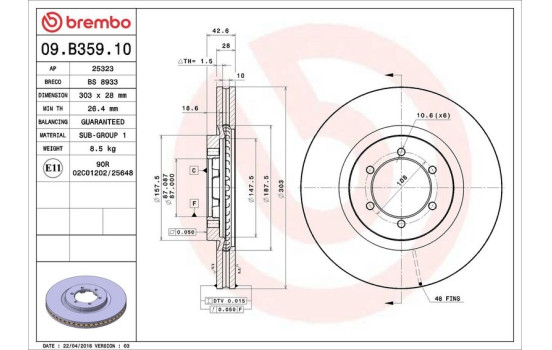 Bromsskiva 09B35910 Brembo, bild 3
