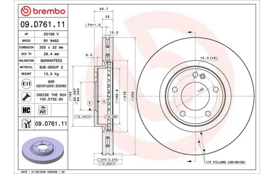 Bromsskiva 09D76111 Brembo