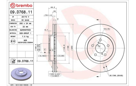 Bromsskiva 09D76811 Brembo