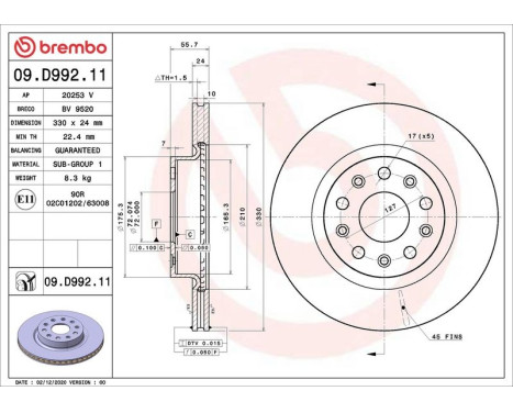 Bromsskiva 09D99211 Brembo