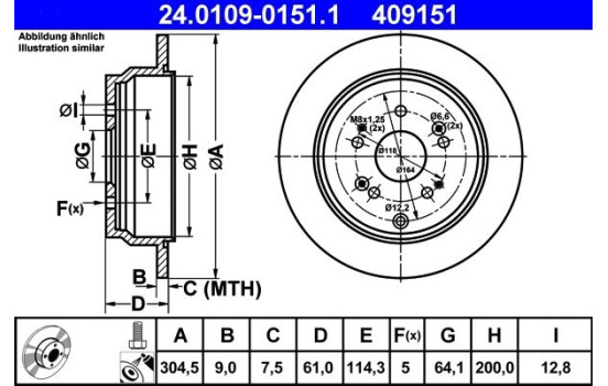 Bromsskiva 24.0109-0151.1 ATE, bild 2