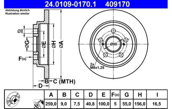 Bromsskiva 24.0109-0170.1 ATE, bild 2
