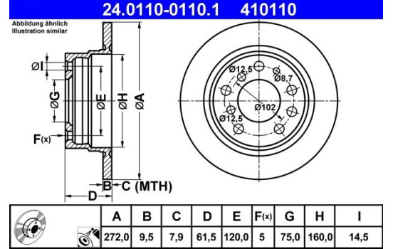 Bromsskiva 24.0110-0110.1 ATE, bild 2