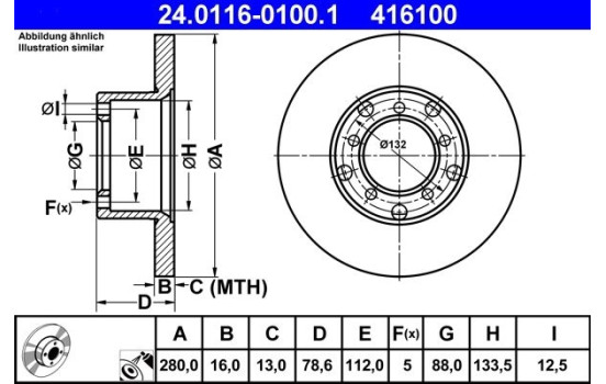 Bromsskiva 24.0116-0100.1 ATE, bild 2