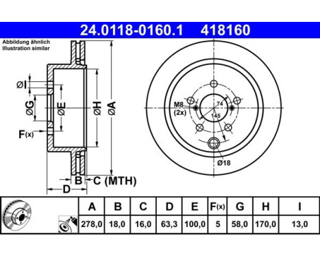 Bromsskiva 24.0118-0160.1 ATE