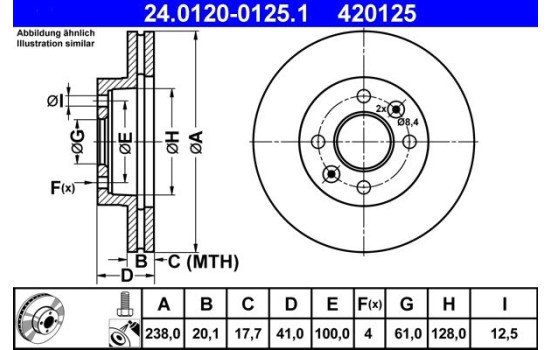 Bromsskiva 24.0120-0125.1 ATE, bild 2