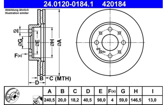 Bromsskiva 24.0120-0184.1 ATE, bild 2