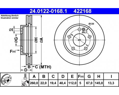 Bromsskiva 24.0122-0168.1 ATE, bild 2