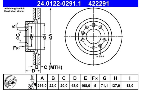 Bromsskiva 24.0122-0291.1 ATE