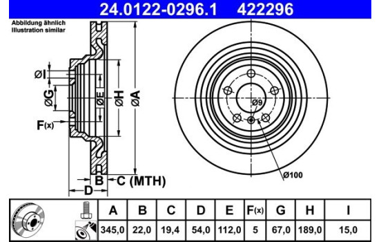 Bromsskiva 24.0122-0296.1 ATE