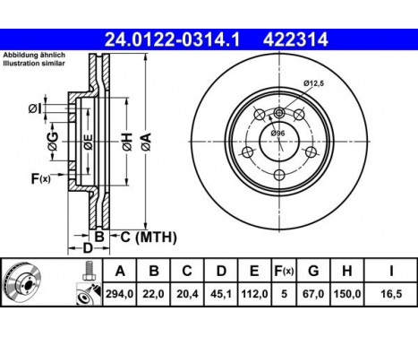 Bromsskiva 24.0122-0314.1 ATE