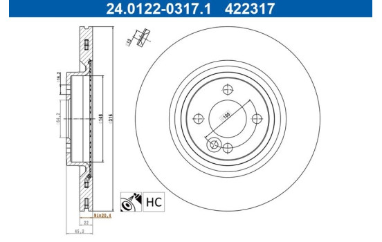 Bromsskiva 24.0122-0317.1 ATE