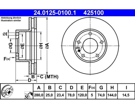 Bromsskiva 24.0125-0100.1 ATE, bild 2