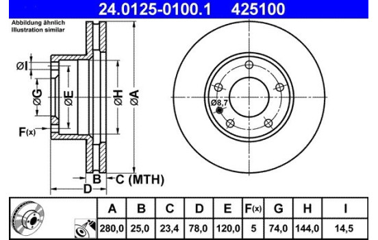 Bromsskiva 24.0125-0100.1 ATE, bild 2
