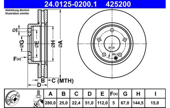 Bromsskiva 24.0125-0200.1 ATE