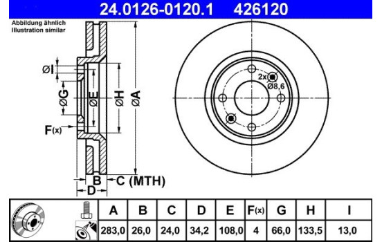 Bromsskiva 24.0126-0120.1 ATE, bild 2