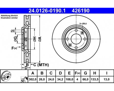 Bromsskiva 24.0126-0190.1 ATE