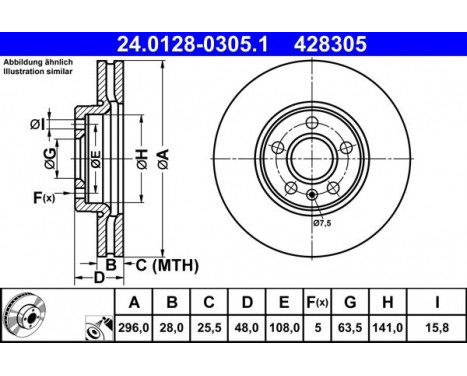 Bromsskiva 24.0128-0305.1 ATE