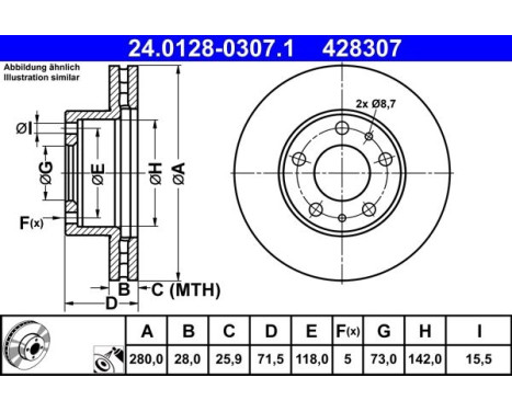 Bromsskiva 24.0128-0307.1 ATE