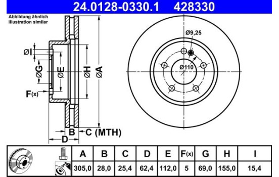 Bromsskiva 24.0128-0330.1 ATE, bild 2