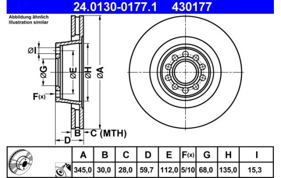 Bromsskiva 24.0130-0177.1 ATE, bild 2