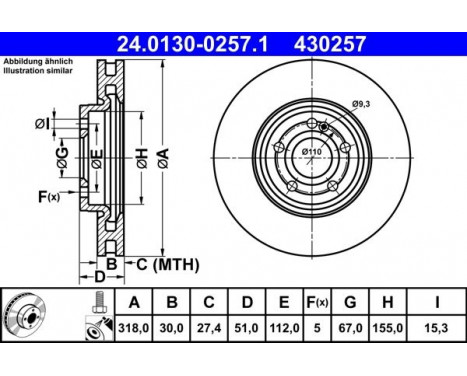 Bromsskiva 24.0130-0257.1 ATE