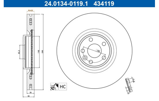 Bromsskiva 24.0134-0119.1 ATE