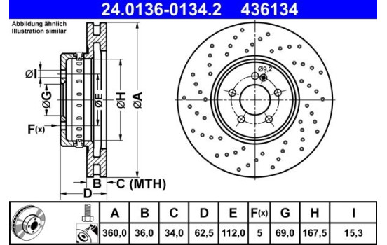Bromsskiva 24.0136-0134.2 ATE
