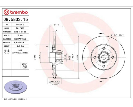 Bromsskiva BEARING DISC LINE 08.5833.15 Brembo, bild 3