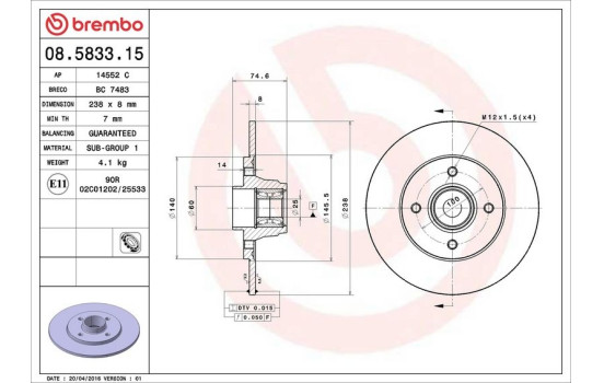 Bromsskiva BEARING DISC LINE 08.5833.15 Brembo, bild 2