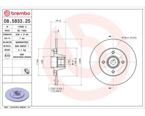 Bromsskiva BEARING DISC LINE 08.5833.25 Brembo, bild 3