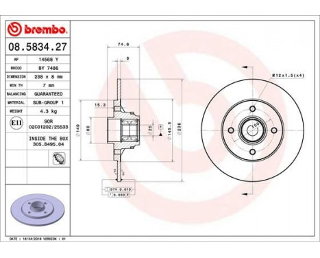 Bromsskiva BEARING DISC LINE 08.5834.27 Brembo