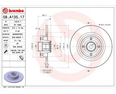 Bromsskiva BEARING DISC LINE 08.A135.17 Brembo, bild 3
