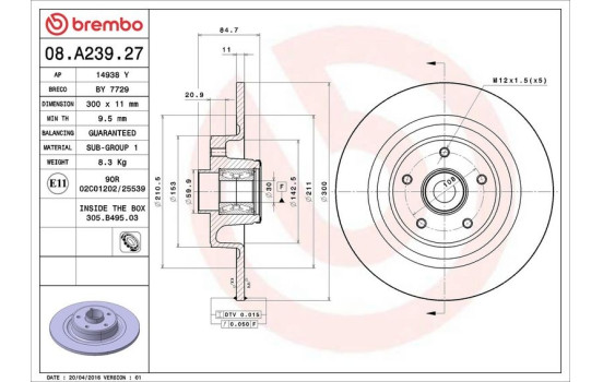 Bromsskiva BEARING DISC LINE 08.A239.27 Brembo, bild 2