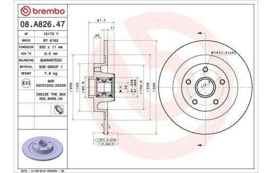 Bromsskiva BEARING DISC LINE 08.A826.47 Brembo
