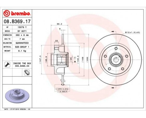 Bromsskiva BEARING DISC LINE 08.B369.17 Brembo, bild 2
