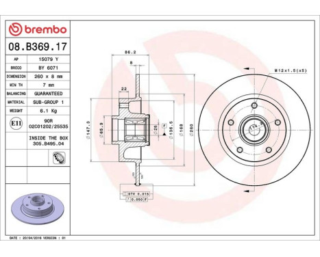 Bromsskiva BEARING DISC LINE 08.B369.17 Brembo, bild 3