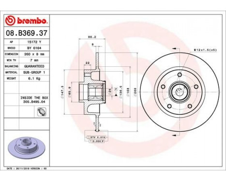 Bromsskiva BEARING DISC LINE 08.B369.37 Brembo