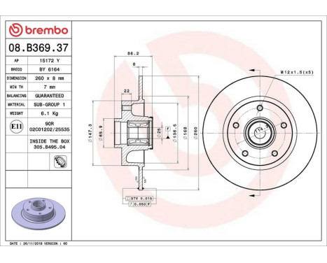 Bromsskiva BEARING DISC LINE 08.B369.37 Brembo, bild 2