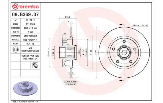 Bromsskiva BEARING DISC LINE 08.B369.37 Brembo