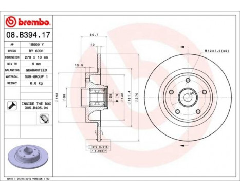 Bromsskiva BEARING DISC LINE 08.B394.17 Brembo, bild 2