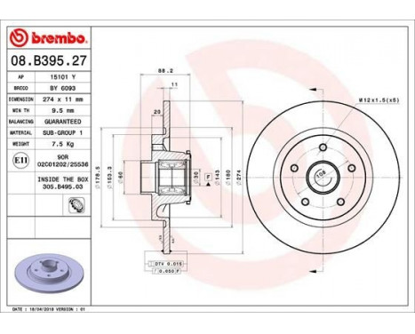 Bromsskiva BEARING DISC LINE 08.B395.27 Brembo, bild 2